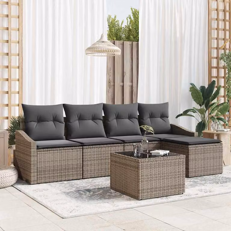 Maison Exclusive - Set di divani da esterno, 6 pezzi, grigio [Materiale sintetico]: rattan sintetico