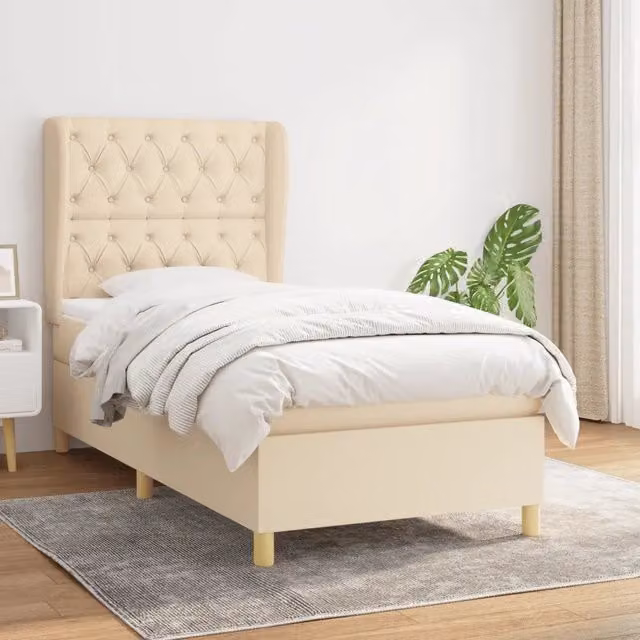 Giroletto a Molle con Materasso-Struttura Letto con Materasso Crema 80x200 cm inTessuto 486458