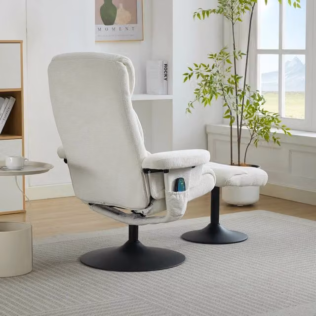 Poltrona Relax REDOM con massaggio a 5 punti, riscaldamento e funzione girevole 360 gradi, colore bianco, L: 77 cm, P: 75,5 cm, H: 100 cm