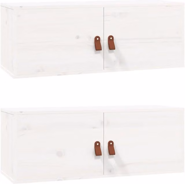 Set di 2 pensili da parete in legno di pino bianco dal design rustico L: 80 cm, P: 30 cm, H: 30 cm