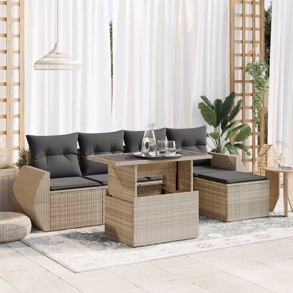 Maison Exclusive - Set Divano da Giardino 6pz con Cuscini Grigio Chiaro Polyrattan
