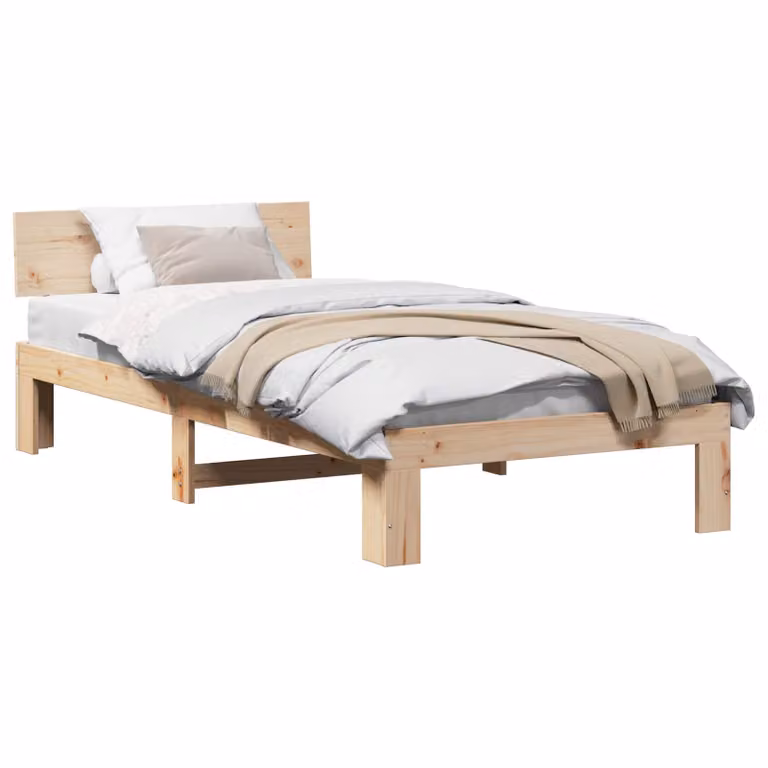 Struttura del letto moderna vidaXL in pino massello naturale con doghe fisse L 90 x P 200 cm