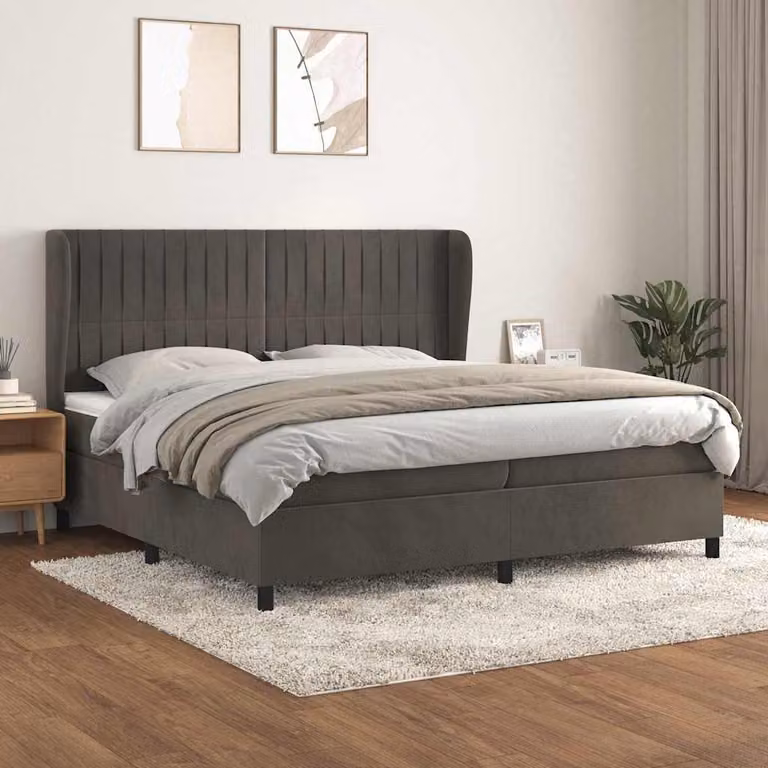 vidaXL Giroletto a Molle con Materasso Ibrido in Velluto Grigio, L/P: 200 x 200 cm