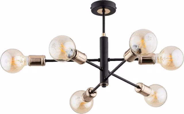 Lampada a sospensione industriale Alfa in metallo nero e oro con 6 portalampada E27