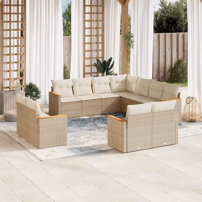Maison Exclusive - Set Divani da Giardino 11 pz con Cuscini Beige in Polyrattan