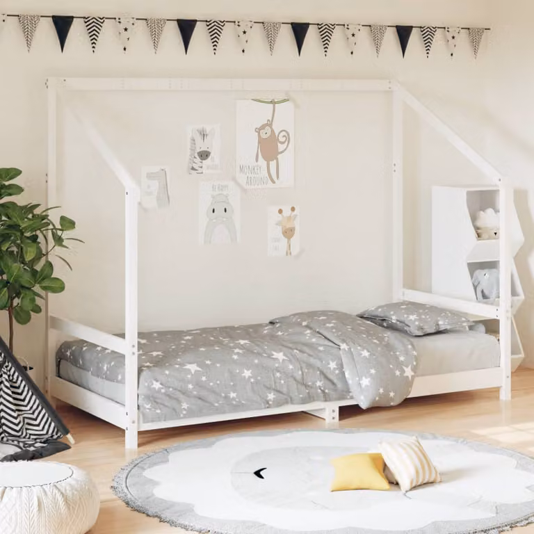 vidaXL Giroletto per Bambini in Legno Massello di Pino Bianco L 90 x P 200 cm
