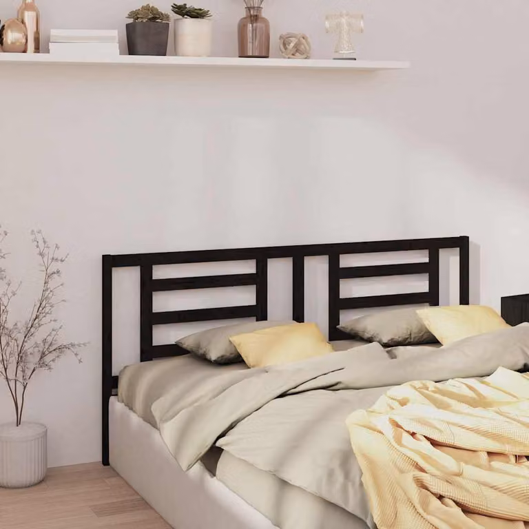 Testiera per letto moderna vidaXL in legno massello di pino, colore nero, L: 206 cm, P: 4 cm, H: 100 cm