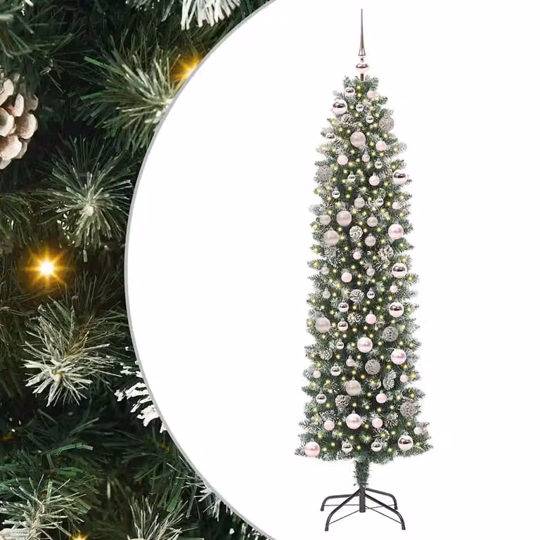 vidaXL Albero di Natale Artificiale Sottile Verde e Bianco 180 cm