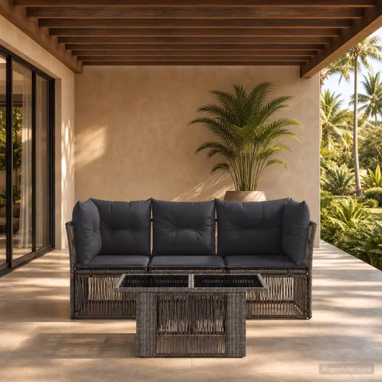 Set Divano da Giardino Moderno vidaXL in Polyrattan Grigio 4 Pezzi