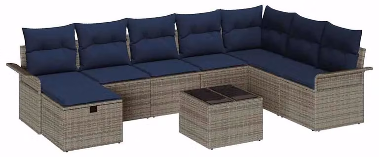 Set Divano da Giardino con cuscino 9 pcs Poly Rattan