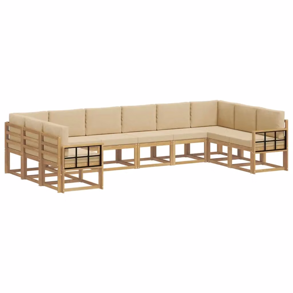 Set di divani da esterno a L vidaXL in legno di acacia con cuscini Bianco e Beige – 2