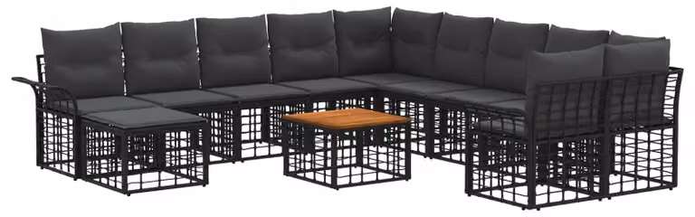 Set di divani da esterno 12 pcs Nero e Grigio scuro Poliestere