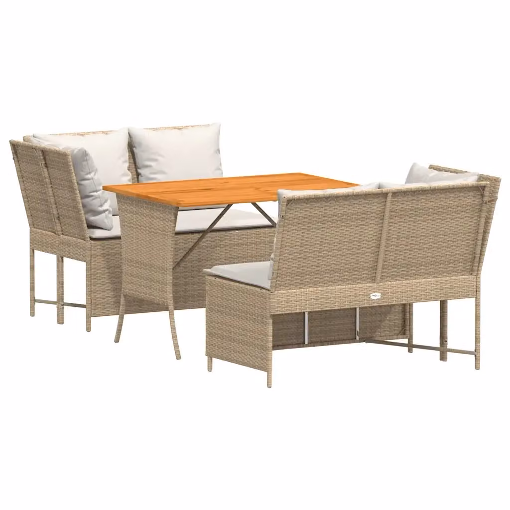 vidaXL Set Divano da Giardino a L con Tavolino e Cuscini Beige in Polyrattan e Acciaio – 2