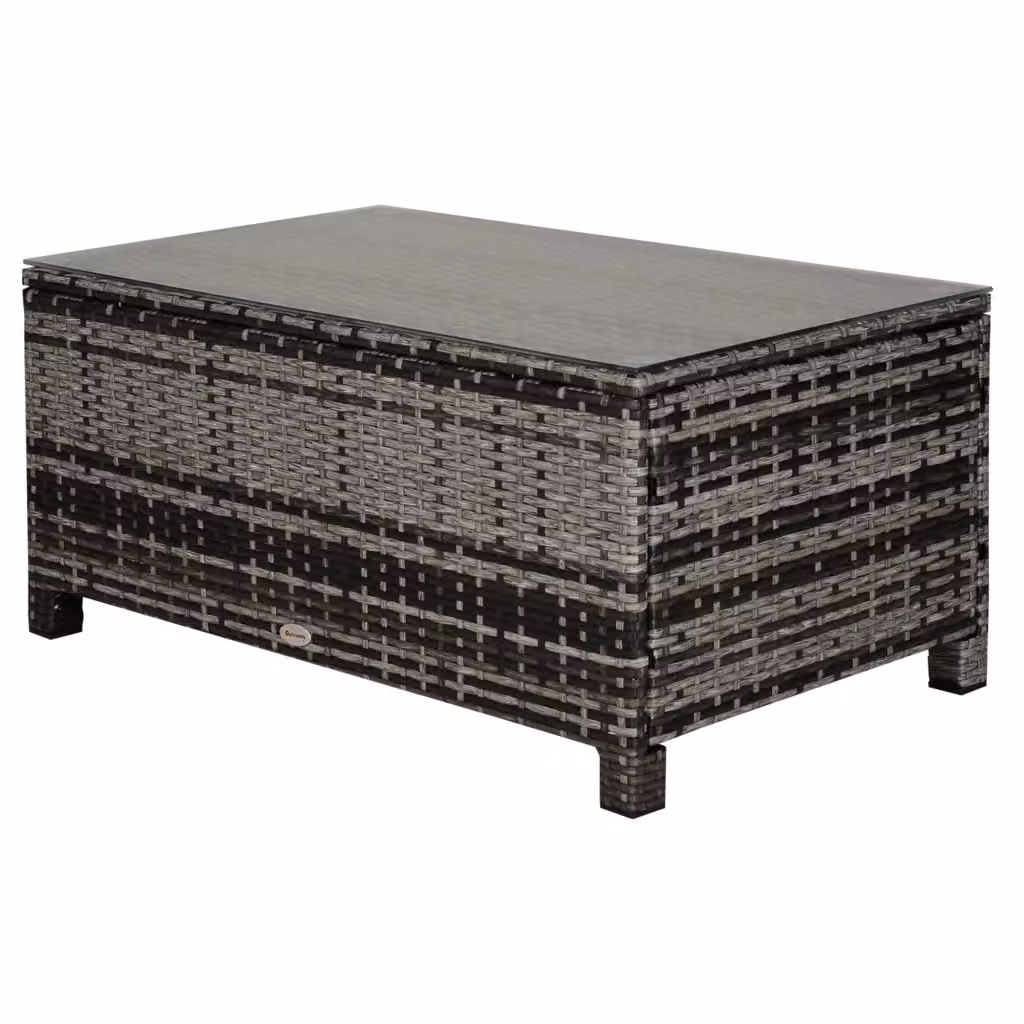 Tavolino da giardino Minimal in rattan sintetico grigio con piano in vetro temperato L: 85 cm, P: 50 cm, H: 39 cm – 2