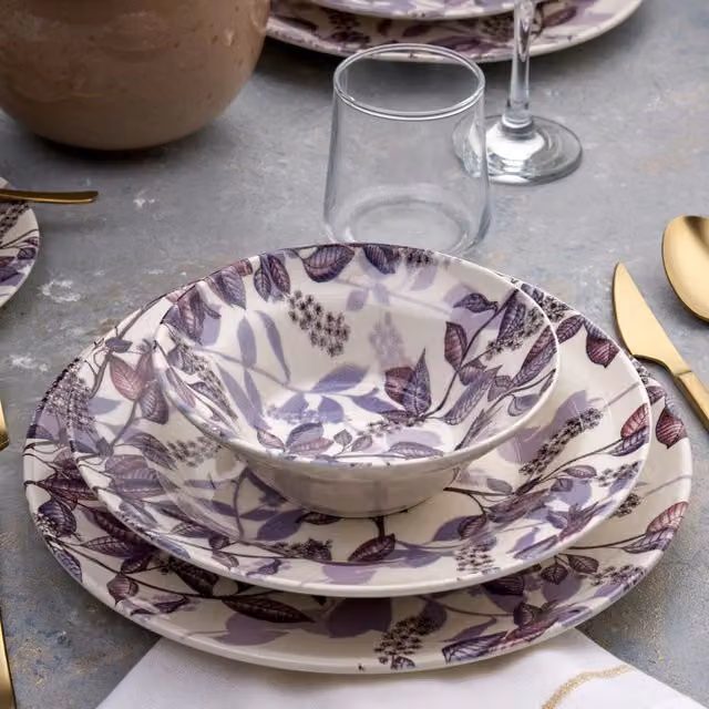 Servizio Piatti Nirifati in Ceramica per 24 Persone, Colore Bianco Crema e Beige – 1