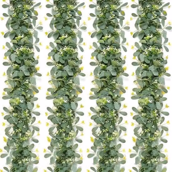 Nastri decorativi in eucalipto sintetico con di fiori argentati, versione da 4 pezzi