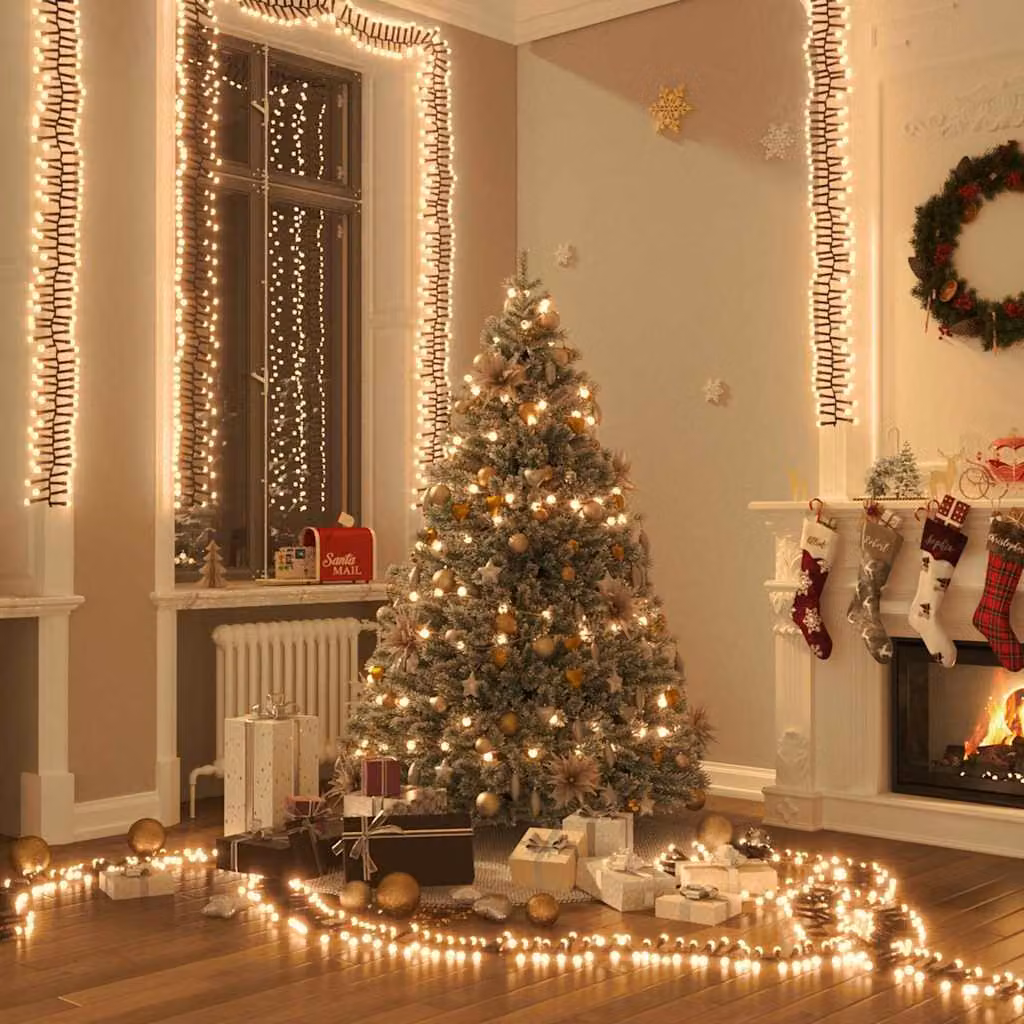Stringa di Luci LED vidaXL con 400 Luci Bianco Caldo in PVC e Rame per Natale