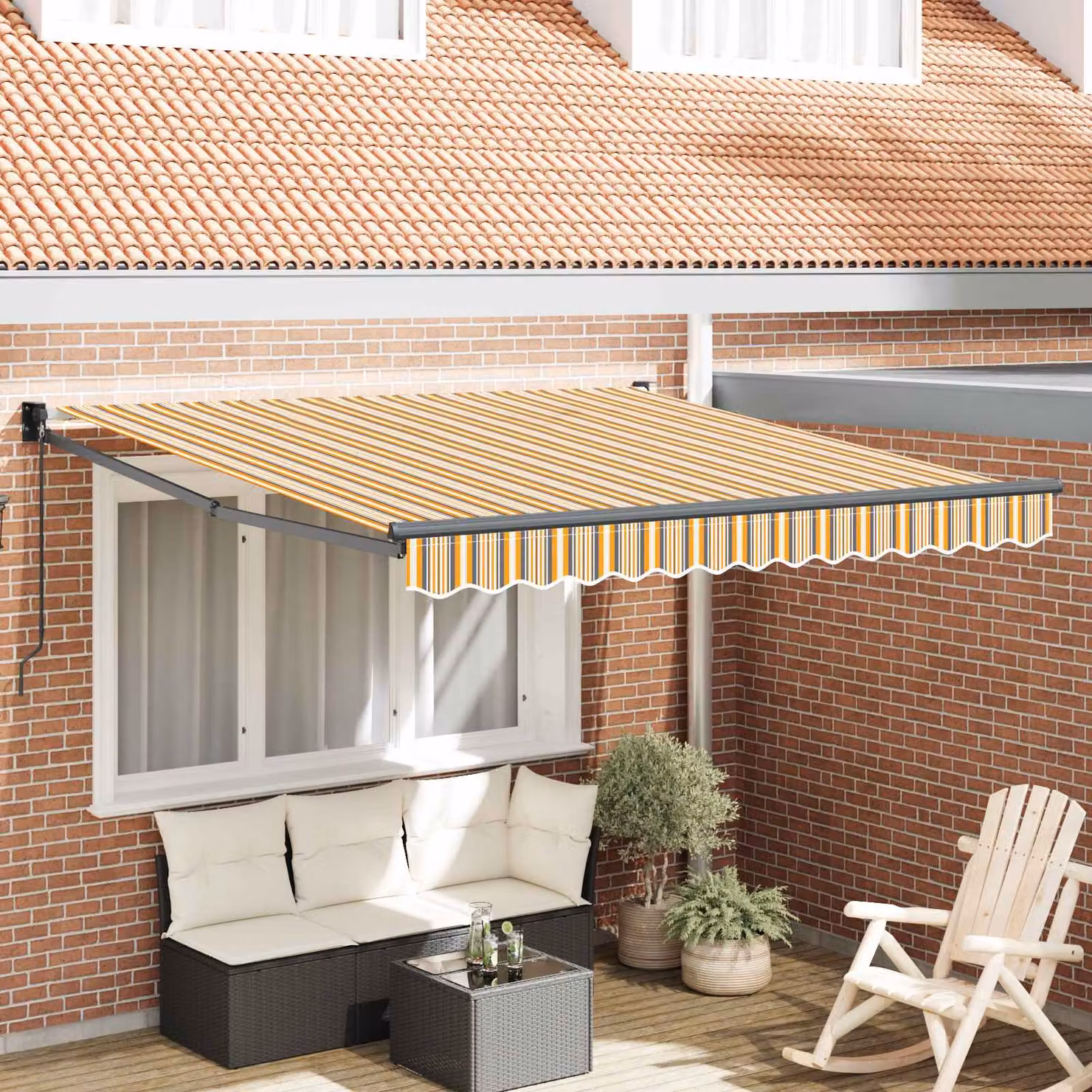 Tenda retrattile vidaXL multicolore con bracci pieghevoli in alluminio e tessuto in poliestere, L: 300 cm, P: 250 cm, H: 165 cm