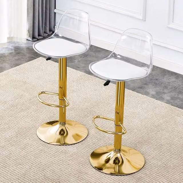 Set di 2 Sgabelli da Bar MINIMAL con Seduta Girevole 360°, Gambe in Metallo Oro e Altezza Regolabile 82-104 cm