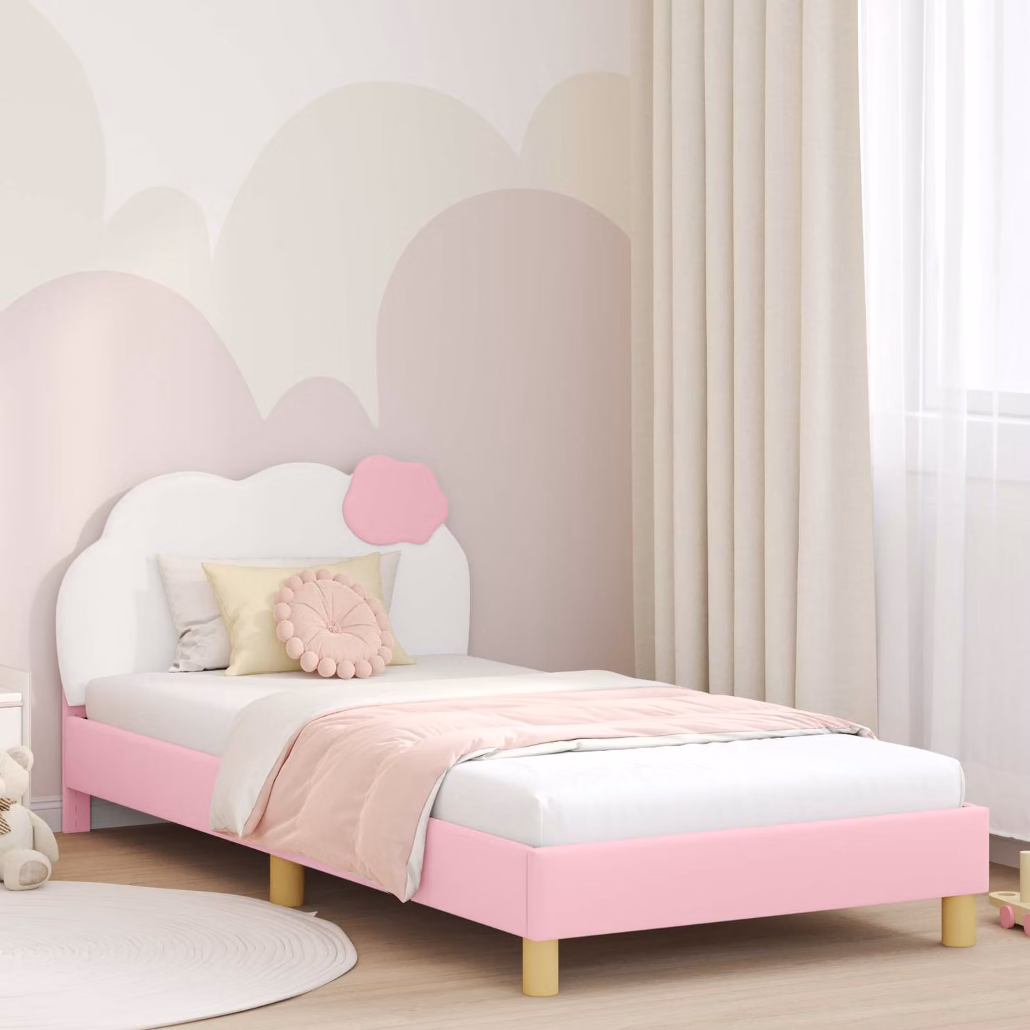 vidaXL Struttura letto per bambini con testata imbottita in similpelle rosa, L/P/H: 90 x 200 x 103 cm