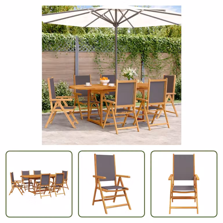 The Living Store Set da pranzo da giardino 7 pezzi in tessuto e legno massiccio antracite