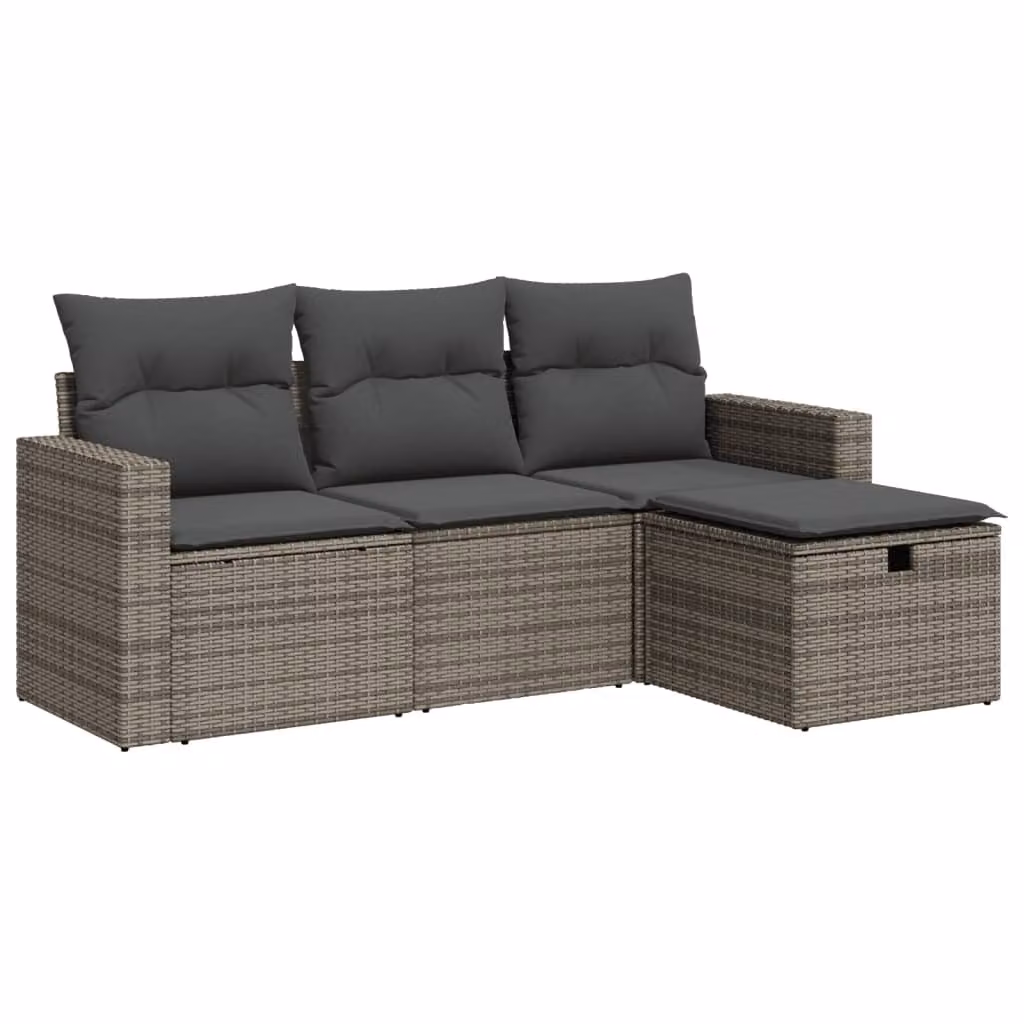Set Divani da Giardino 4 pz con Cuscini in Polyrattan Grigio