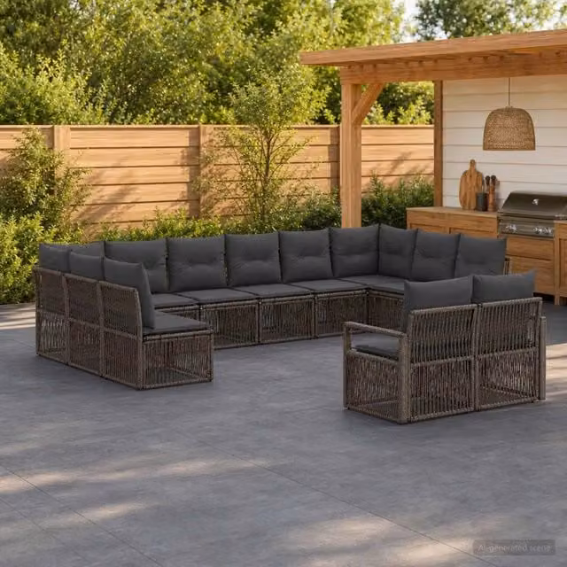 Set Divano da Giardino 12 pz Grigio polyrattan 3435857