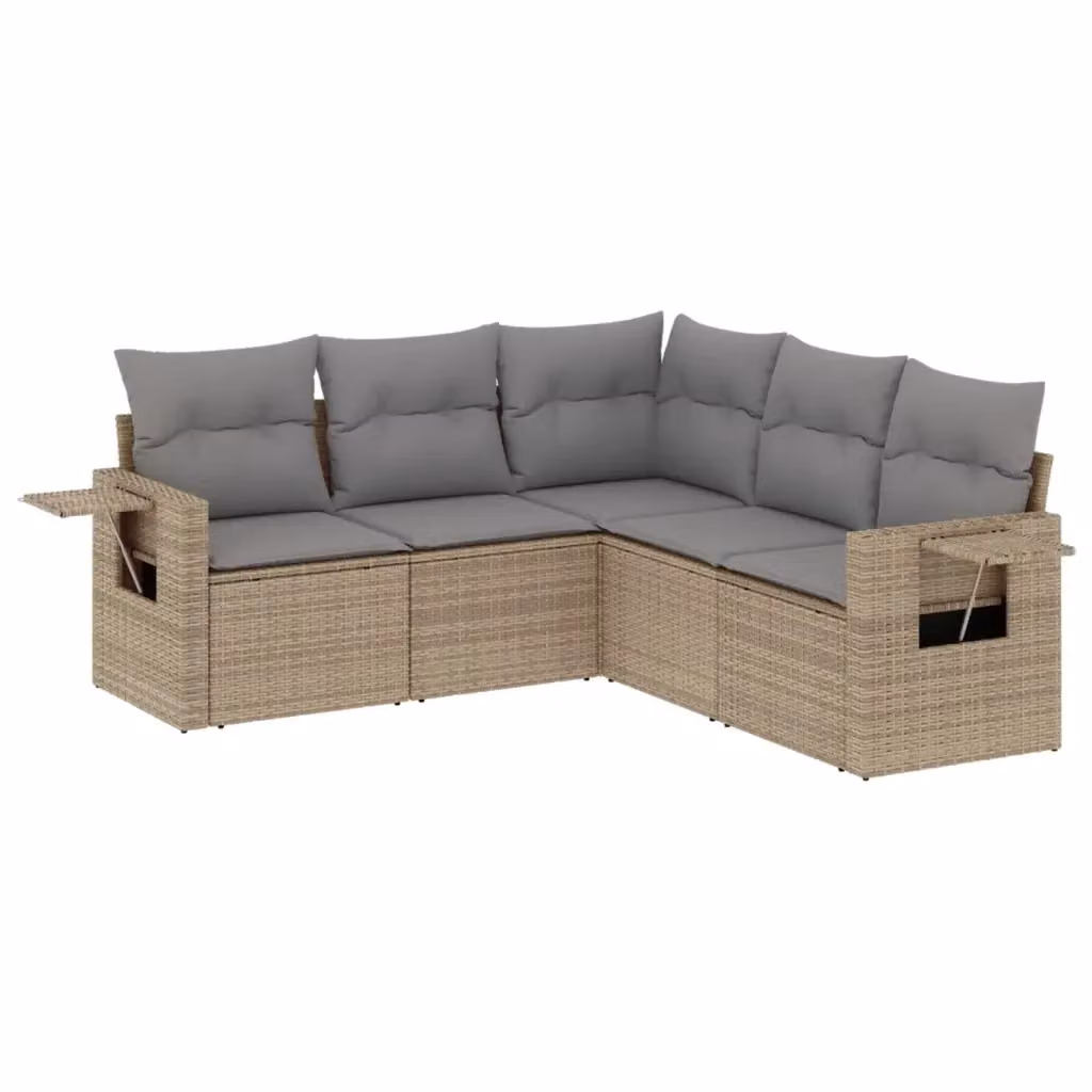 vidaXL Set Divano da Giardino a L 5 pz con Cuscini Beige e Grigio in Polyrattan e Metallo – 2
