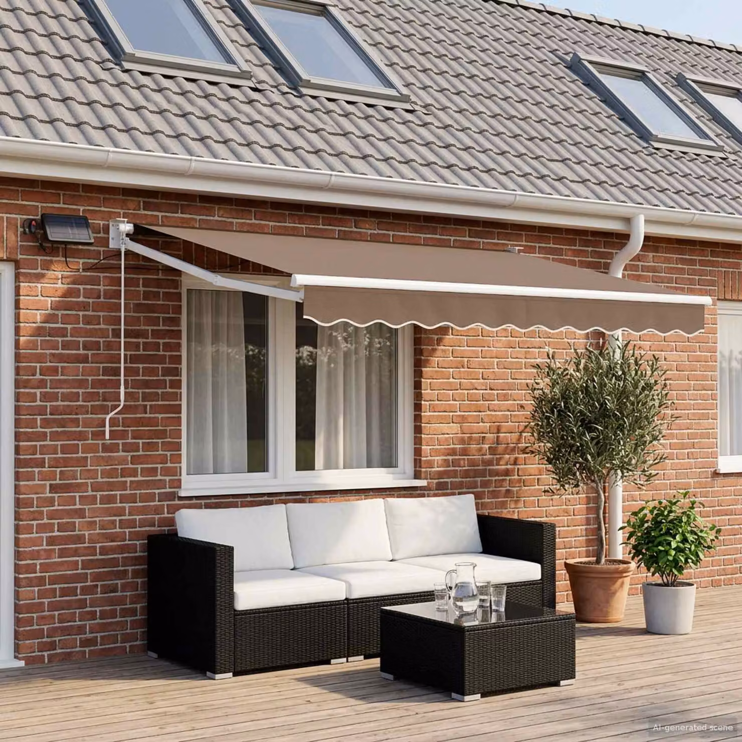 Tenda retrattile manuale con LED vidaXL, montaggio a parete, in poliestere e acciaio, colori beige o marrone