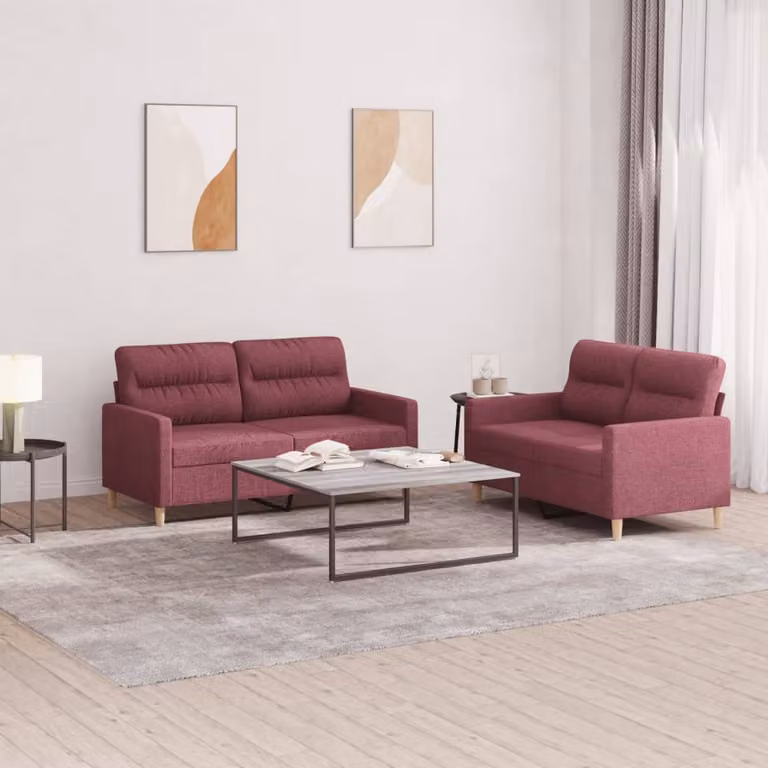 Set di 2 divani vidaXL in tessuto rosso con cuscini per soggiorno in stile moderno