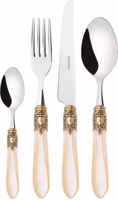 OXFORD Ghiera Dorata, Posate Set 24 Pz, Scatola Legno Wengè, Casa Bugatti Colore: Avorio