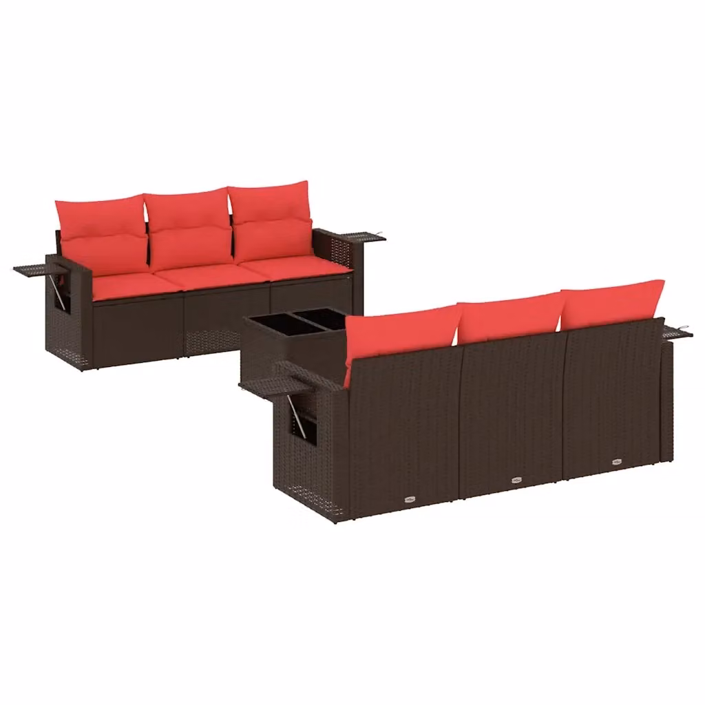 Set da giardino vidaXL composto da 7 pezzi in polyrattan marrone con cuscini e tavolino da esterno – 2