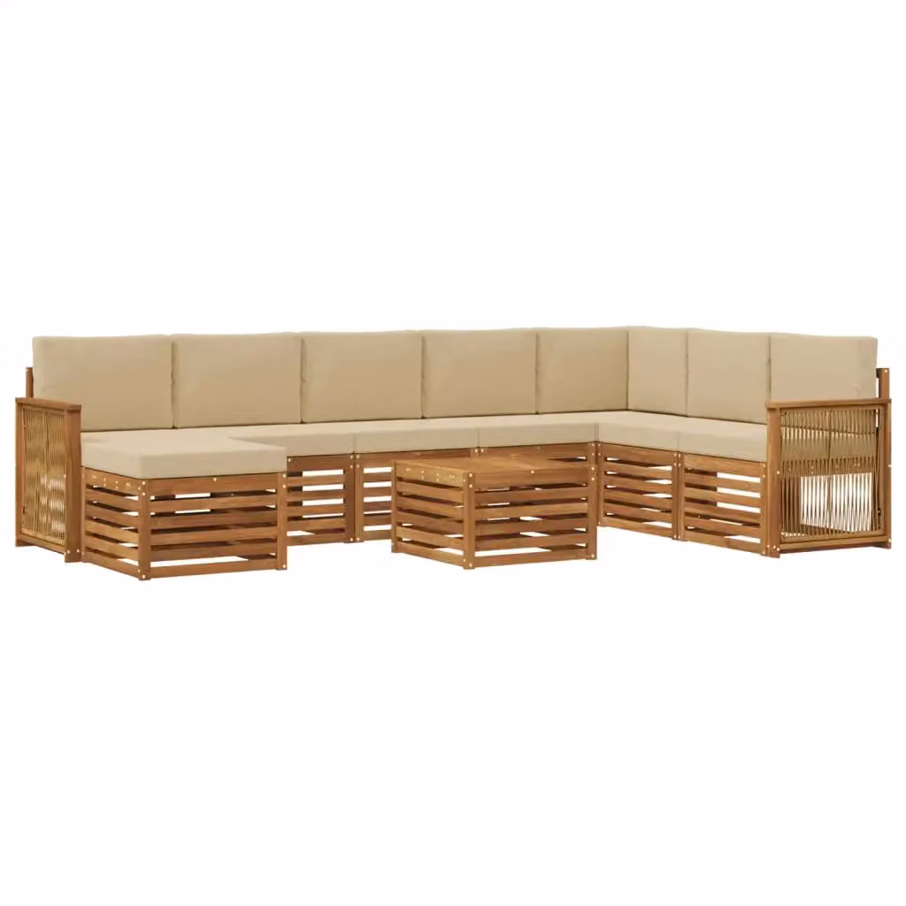 Set di divani da esterno 7 pezzi vidaXL in legno di acacia e tessuto beige con cuscini e tavolino da giardino moderno – 2