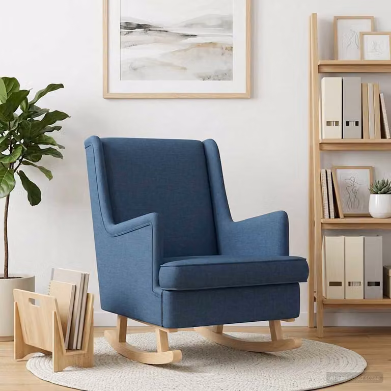 Sedia a dondolo blu vidaXL con rivestimento in tessuto e imbottitura in schiuma, L: 62 cm, P: 80 cm, H: 85 cm
