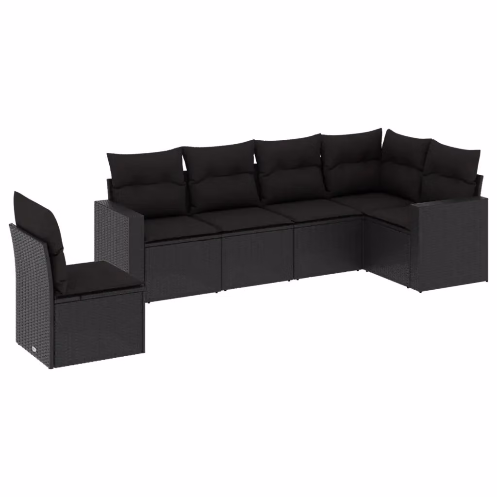 Set Divano da Giardino a L vidaXL 6 pz Nero con Cuscini Imbottiti e Struttura in Metallo e Polyrattan – 2