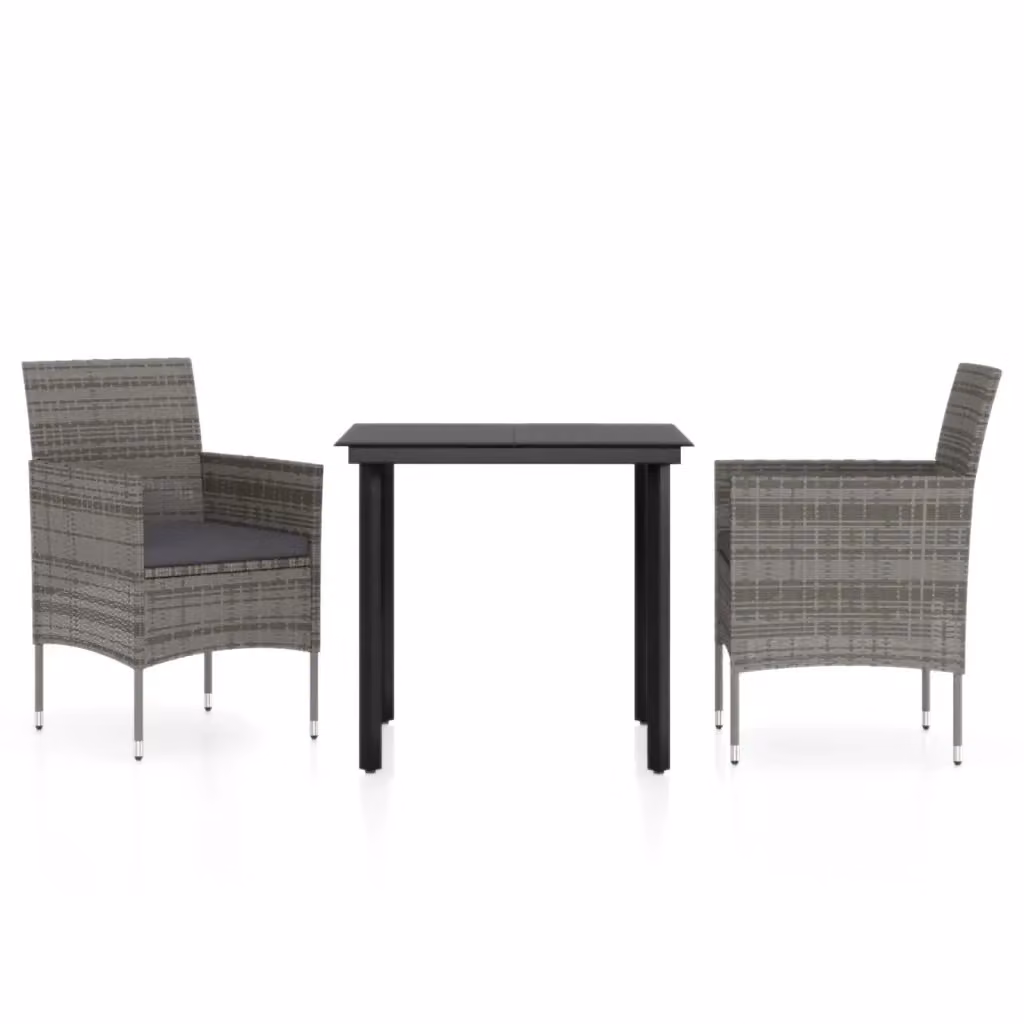 Set da pranzo da giardino vidaXL in polyrattan con tavolo in vetro e 3 sedie con cuscini, colori grigio e nero – 2