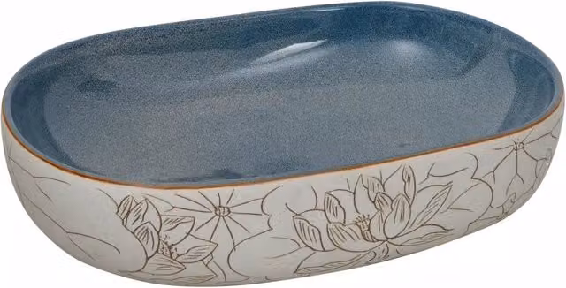 Lavabo da Appoggio Sabbia e Blu Ovale 59x40x14 cm Ceramica CFW5866513