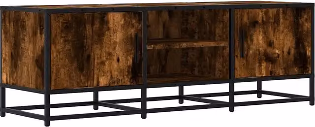 Mobile porta TV in stile industriale con vano contenitore in legno e metallo, colore marrone rovere, L 120 x P 35 x H 41 cm – 1