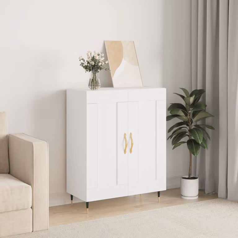 Credenza bianca vidaXL in legno multistrato e metallo, L: 69,5 cm, P: 34 cm, H: 90 cm