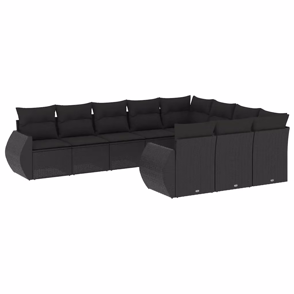 vidaXL Set Divani da Giardino 10 Pezzi in Polyrattan Nero con Cuscini e Struttura in Metallo – 2