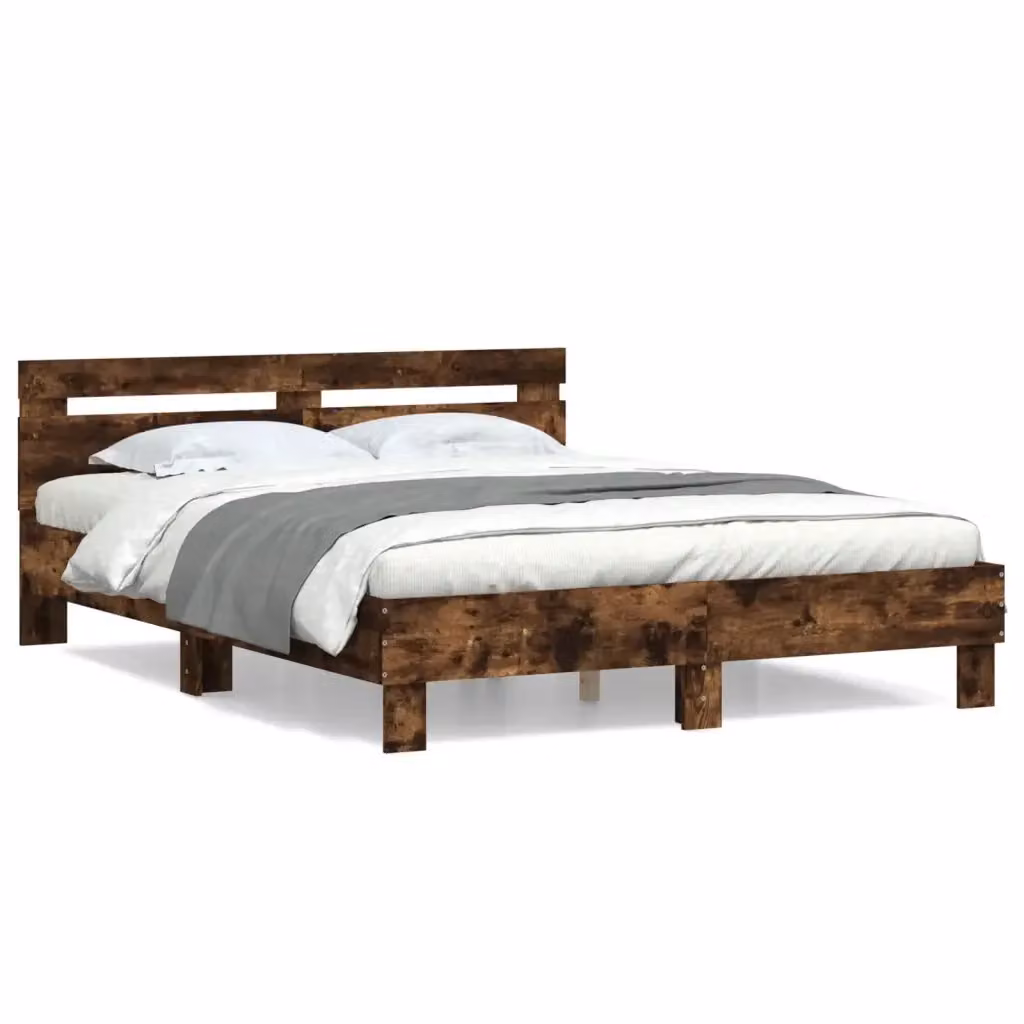 Letto con Testiera vidaXL in Rovere Fumo e Legno Multistrato, L/P/H: 140 x 190 x 70 cm – 2