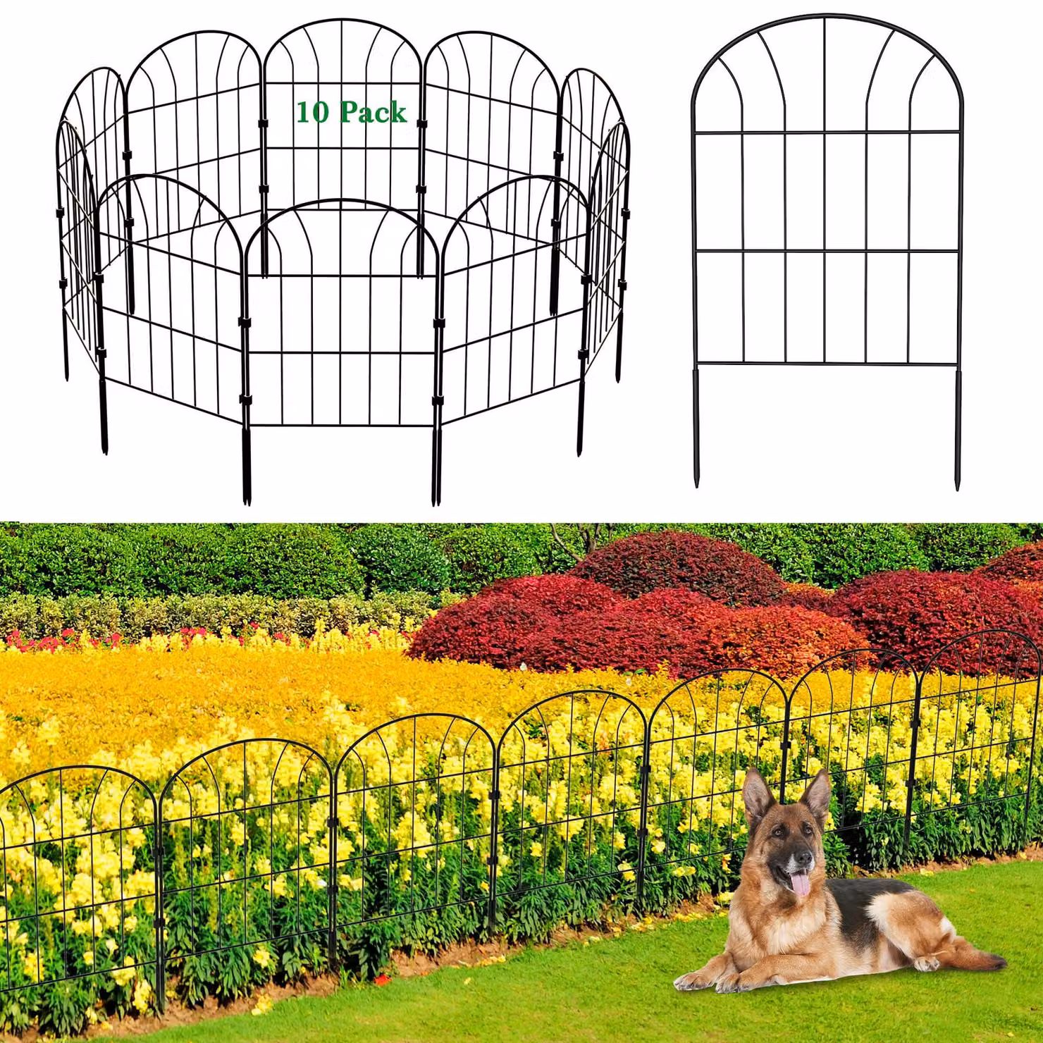 Omgoods - Recinzione decorativa per giardino - Staccionata in metallo per giardino e barriera per animali (10 pannelli)