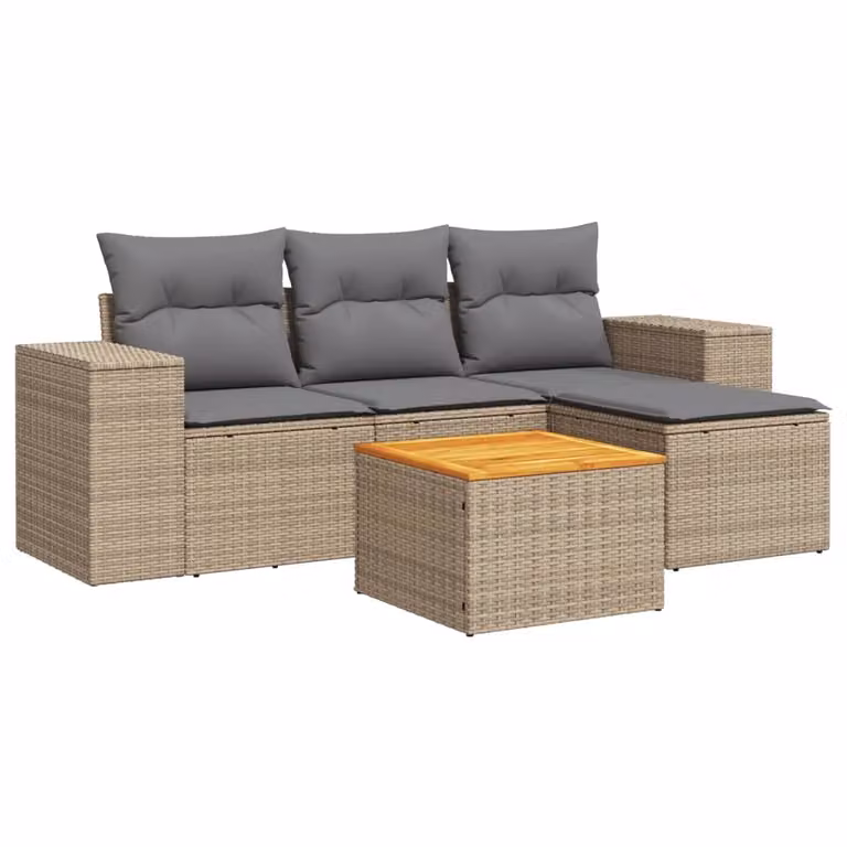 Set Divano da Giardino 5 pz con Cuscini Beige in Polyrattan