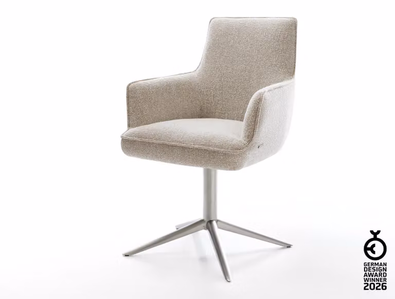 DELIFE sedia girevole Heira-Flex con braccioli in tessuto morbido beige base in acciaio inox funzione dondolo girevole a 360° nucleo a molle tascabili