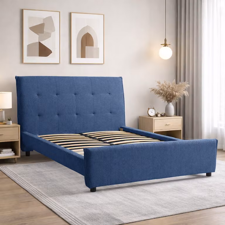 Letto Matrimoniale DALLAS in Tessuto Luxury Blu