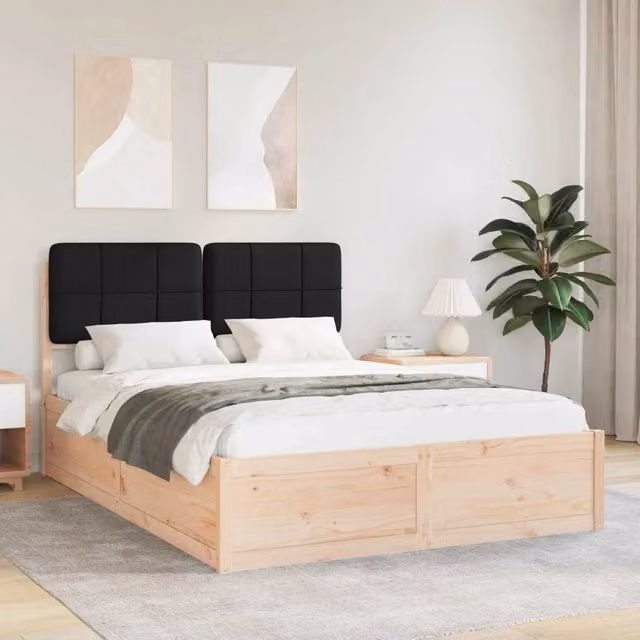 Letto con Testiera Rivestita in Tessuto Nero e Struttura in Pino Massello vidaXL L/P: 140 x 200 cm – 1