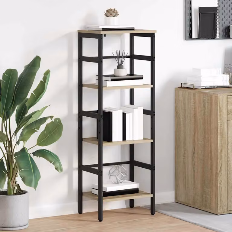 Libreria a 3 livelli vidaXL in stile industrial con legno e metallo, marrone e nero, L 40 cm x P 29,5 cm x H 115 cm