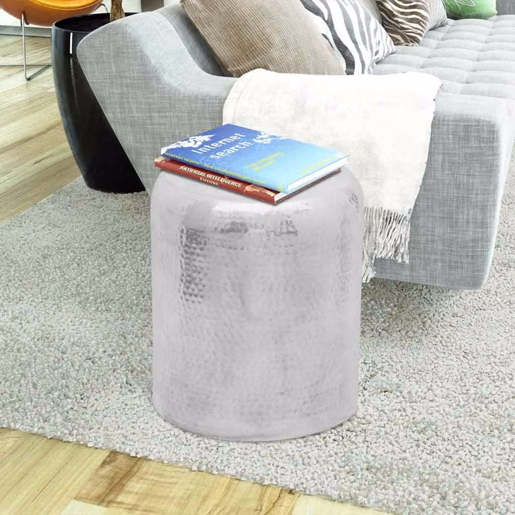 vidaXL Sgabello/Tavolino Laterale in Alluminio Battuto Argento