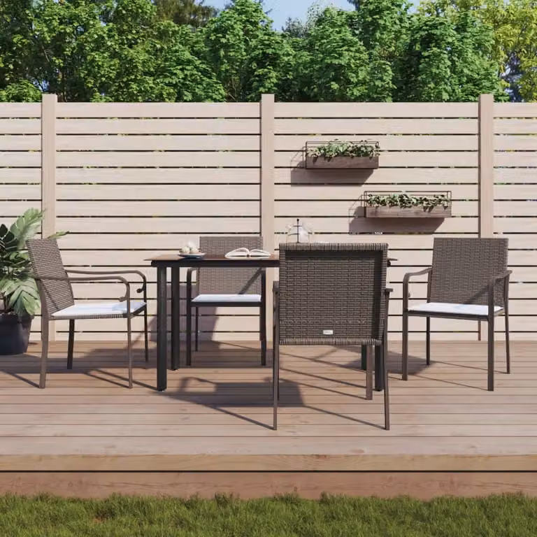 Maison Exclusive - Set Pranzo da Giardino 5pz con Cuscini in Polyrattan e Acciaio