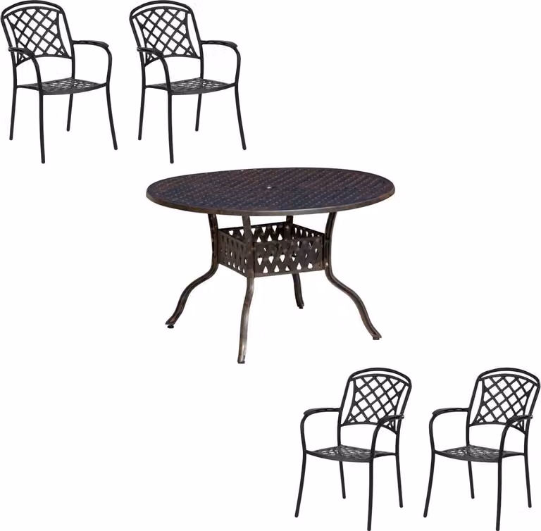 Inko Set da salotto 5 pezzi in alluminio pressofuso bronzo Tavolo Ø 120 cm con 4 poltrone